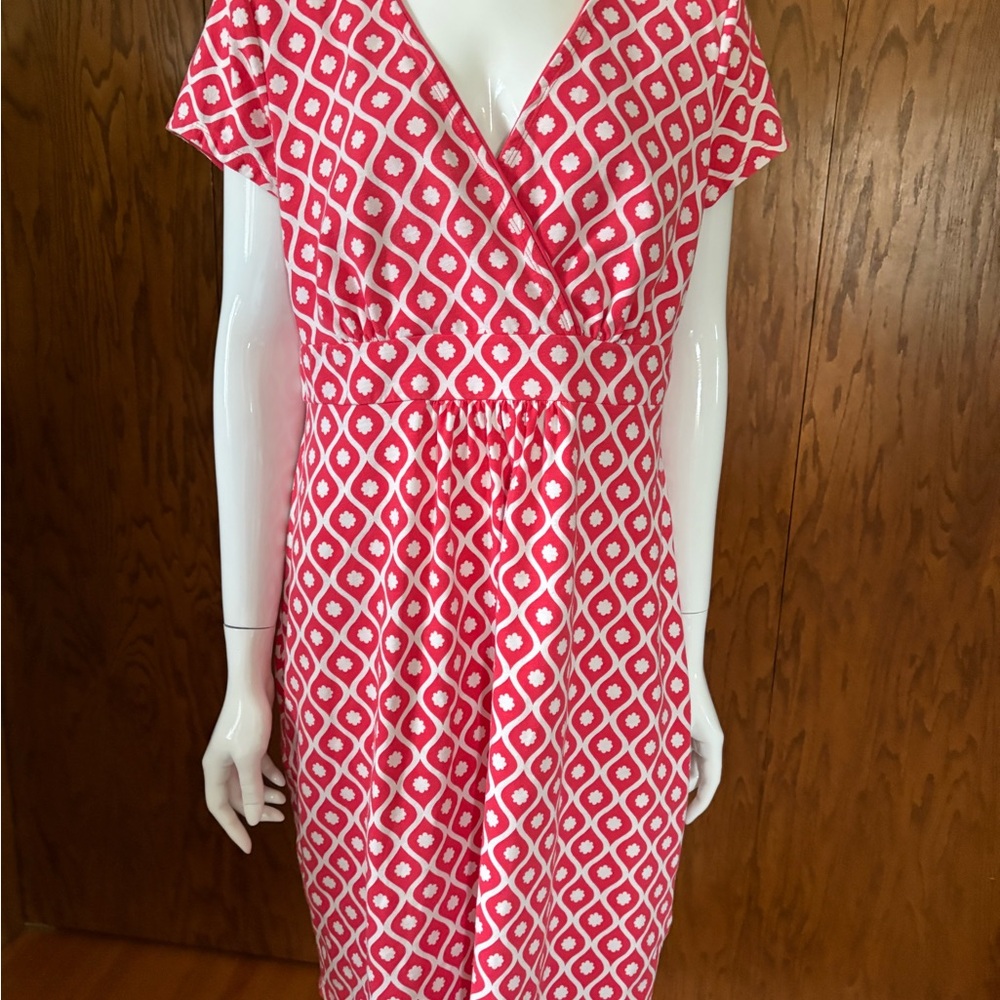 Pink and White Geometric Wrap Dress